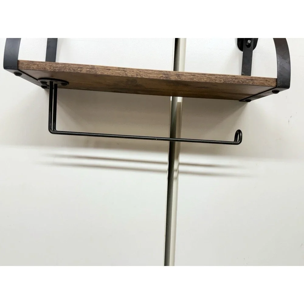 Paper Towel Holder with Shelf, Vintage Rustic Farmhouse Wall Mounted Spice Shelf